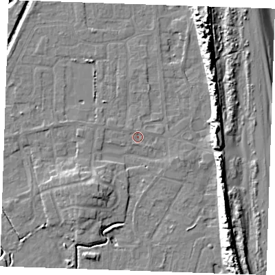 Shaded relief map of the ground around PE245SJ, computed from Environment Agency LiDAR. The ground here sits at about 2 m above sea level and falls 15 m across the surrounding 800 m. Surface water reaching this point runs off ground lying to the south-west, 4.5 m higher.