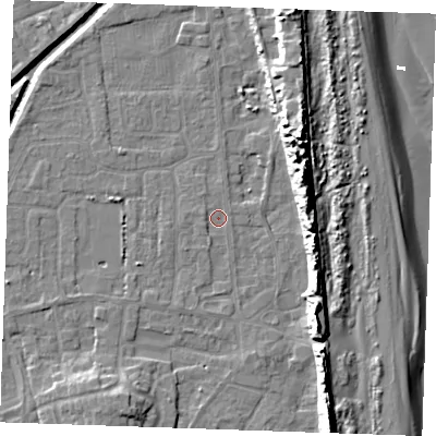 Shaded relief map of the ground around PE245SL, computed from Environment Agency LiDAR. The ground here sits at about 2 m above sea level and falls 15 m across the surrounding 800 m. Surface water reaching this point runs off ground lying to the west-south-west, 0.7 m higher.