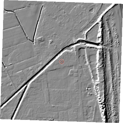 Shaded relief map of the ground around PE245SZ, computed from Environment Agency LiDAR. The ground here sits at about 3 m above sea level and falls 15 m across the surrounding 800 m. Surface water reaching this point runs off ground lying to the west-south-west, 0.6 m higher.