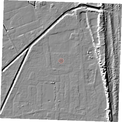 Shaded relief map of the ground around PE245UL, computed from Environment Agency LiDAR. The ground here sits at about 2 m above sea level and falls 15 m across the surrounding 800 m. Surface water reaching this point runs off ground lying to the south-west, 1.0 m higher.