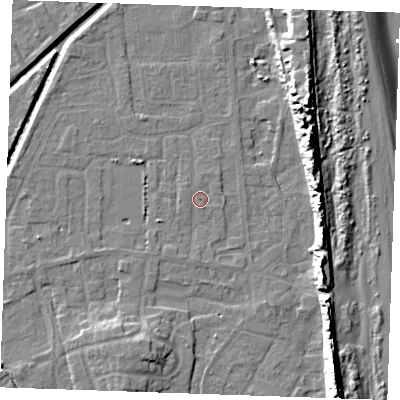 Shaded relief map of the ground around PE245UN, computed from Environment Agency LiDAR. The ground here sits at about 3 m above sea level and falls 14 m across the surrounding 800 m. Surface water reaching this point runs off ground lying to the north-east, 0.5 m higher.