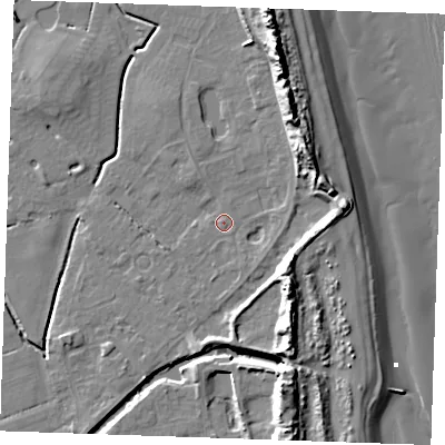 Shaded relief map of the ground around PE245UT, computed from Environment Agency LiDAR. The ground here sits at about 2 m above sea level and falls 16 m across the surrounding 800 m. Surface water reaching this point runs off ground lying to the north-east, 9.2 m higher.