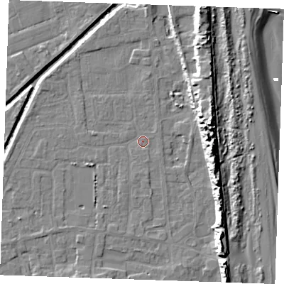 Shaded relief map of the ground around PE245UW, computed from Environment Agency LiDAR. The ground here sits at about 2 m above sea level and falls 15 m across the surrounding 800 m. Surface water reaching this point runs off ground lying to the south-south-west, 1.0 m higher.