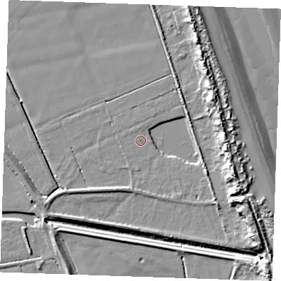 Shaded relief map of the ground around PE245XR, computed from Environment Agency LiDAR. The ground here sits at about 3 m above sea level and falls 14 m across the surrounding 800 m. Surface water reaching this point runs off ground lying to the south-east, 12.3 m higher.