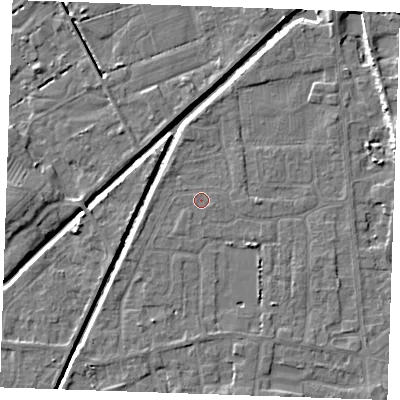 Shaded relief map of the ground around PE245YN, computed from Environment Agency LiDAR. The ground here sits at about 2 m above sea level and falls 6 m across the surrounding 800 m. Surface water reaching this point runs off ground lying to the south-west, 0.9 m higher.