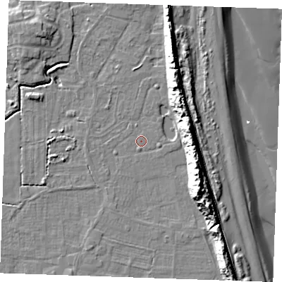 Shaded relief map of the ground around PE245YZ, computed from Environment Agency LiDAR. The ground here sits at about 2 m above sea level and falls 18 m across the surrounding 800 m. Surface water reaching this point runs off ground lying to the south-east, 13.9 m higher.