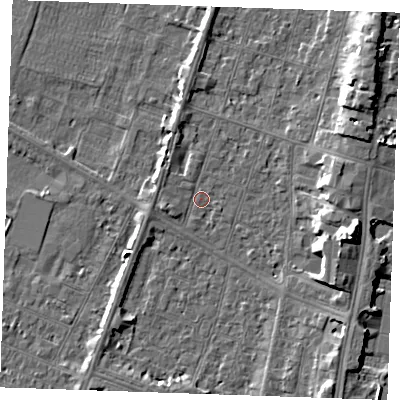 Shaded relief map of the ground around PE251AA, computed from Environment Agency LiDAR. The ground here sits at about 3 m above sea level and falls 9 m across the surrounding 800 m. Surface water reaching this point runs off ground lying to the west-south-west, 1.8 m higher.