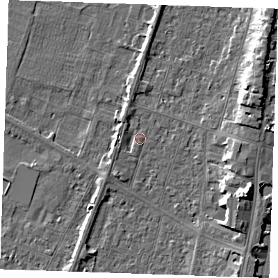 Shaded relief map of the ground around PE251AB, computed from Environment Agency LiDAR. The ground here sits at about 3 m above sea level and falls 9 m across the surrounding 800 m. Surface water reaching this point runs off ground lying to the west-south-west, 1.1 m higher.