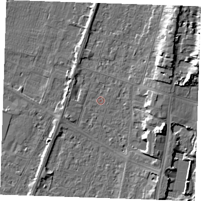 Shaded relief map of the ground around PE251AD, computed from Environment Agency LiDAR. The ground here sits at about 3 m above sea level and falls 9 m across the surrounding 800 m. Surface water reaching this point runs off ground lying to the north-west, 1.7 m higher.