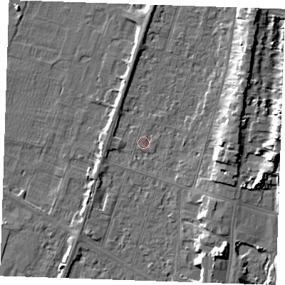 Shaded relief map of the ground around PE251AE, computed from Environment Agency LiDAR. The ground here sits at about 3 m above sea level and falls 9 m across the surrounding 800 m. Surface water reaching this point runs off ground lying to the south-south-west, 0.9 m higher.