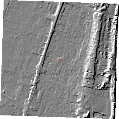 Shaded relief map of the ground around PE251AG, computed from Environment Agency LiDAR. The ground here sits at about 3 m above sea level and falls 9 m across the surrounding 800 m. Surface water reaching this point runs off ground lying to the west-south-west, 1.6 m higher.