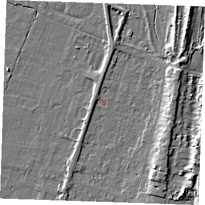 Shaded relief map of the ground around PE251AH, computed from Environment Agency LiDAR. The ground here sits at about 3 m above sea level and falls 9 m across the surrounding 800 m. Surface water reaching this point runs off ground lying to the west, 2.0 m higher.