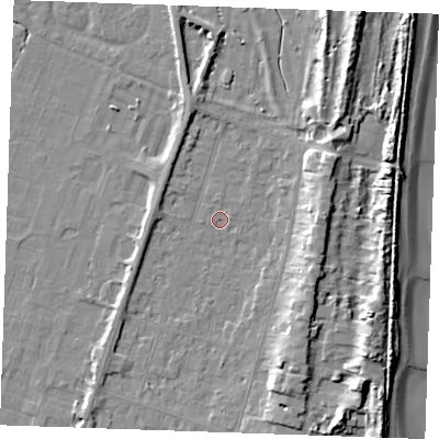 Shaded relief map of the ground around PE251AJ, computed from Environment Agency LiDAR. The ground here sits at about 3 m above sea level and falls 10 m across the surrounding 800 m. Surface water reaching this point runs off ground lying to the south-west, 1.7 m higher.