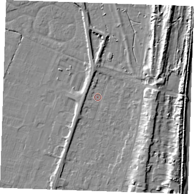 Shaded relief map of the ground around PE251AL, computed from Environment Agency LiDAR. The ground here sits at about 3 m above sea level and falls 10 m across the surrounding 800 m. Surface water reaching this point runs off ground lying to the west-south-west, 1.9 m higher.