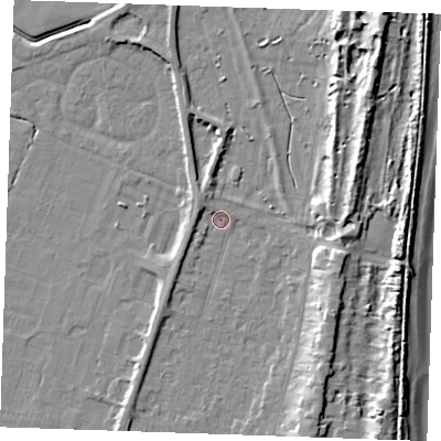 Shaded relief map of the ground around PE251AN, computed from Environment Agency LiDAR. The ground here sits at about 3 m above sea level and falls 11 m across the surrounding 800 m. Surface water reaching this point runs off ground lying to the west-north-west, 2.4 m higher.
