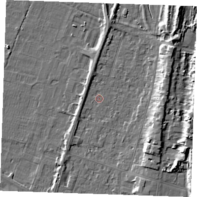 Shaded relief map of the ground around PE251AQ, computed from Environment Agency LiDAR. The ground here sits at about 3 m above sea level and falls 9 m across the surrounding 800 m. Surface water reaching this point runs off ground lying to the west-south-west, 1.7 m higher.