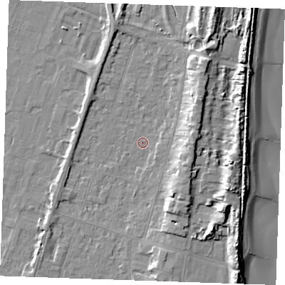 Shaded relief map of the ground around PE251AU, computed from Environment Agency LiDAR. The ground here sits at about 3 m above sea level and falls 11 m across the surrounding 800 m. Surface water reaching this point runs off ground lying to the north-east, 6.7 m higher.
