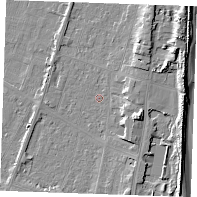Shaded relief map of the ground around PE251BA, computed from Environment Agency LiDAR. The ground here sits at about 3 m above sea level and falls 10 m across the surrounding 800 m. Surface water reaching this point runs off ground lying to the east-south-east, 8.0 m higher.