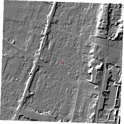 Shaded relief map of the ground around PE251BB, computed from Environment Agency LiDAR. The ground here sits at about 3 m above sea level and falls 9 m across the surrounding 800 m. Surface water reaching this point runs off ground lying to the east, 8.3 m higher.