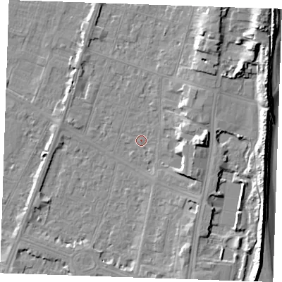 Shaded relief map of the ground around PE251BD, computed from Environment Agency LiDAR. The ground here sits at about 3 m above sea level and falls 10 m across the surrounding 800 m. Surface water reaching this point runs off ground lying to the east, 8.0 m higher.