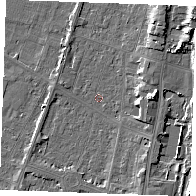 Shaded relief map of the ground around PE251BE, computed from Environment Agency LiDAR. The ground here sits at about 3 m above sea level and falls 9 m across the surrounding 800 m. Surface water reaching this point runs off ground lying to the east, 9.0 m higher.