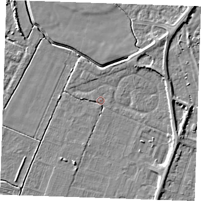 Shaded relief map of the ground around PE251DE, computed from Environment Agency LiDAR. The ground here sits at about 2 m above sea level and falls 5 m across the surrounding 800 m. Surface water reaching this point runs off ground lying to the west, 1.6 m higher.