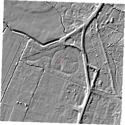 Shaded relief map of the ground around PE251DF, computed from Environment Agency LiDAR. The ground here sits at about 2 m above sea level and falls 5 m across the surrounding 800 m. Surface water reaching this point runs off ground lying to the north-north-east, 3.3 m higher.
