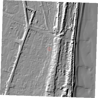 Shaded relief map of the ground around PE251DL, computed from Environment Agency LiDAR. The ground here sits at about 3 m above sea level and falls 12 m across the surrounding 800 m. Surface water reaching this point runs off ground lying to the north-east, 6.6 m higher.