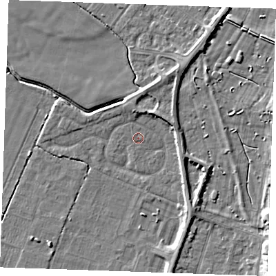 Shaded relief map of the ground around PE251DR, computed from Environment Agency LiDAR. The ground here sits at about 2 m above sea level and falls 7 m across the surrounding 800 m. The ground contributing surface water to this point lies to the north-north-west.