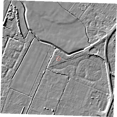 Shaded relief map of the ground around PE251DU, computed from Environment Agency LiDAR. The ground here sits at about 3 m above sea level and falls 5 m across the surrounding 800 m. Surface water reaching this point runs off ground lying to the north-north-west, 0.6 m higher.