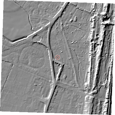 Shaded relief map of the ground around PE251DX, computed from Environment Agency LiDAR. The ground here sits at about 3 m above sea level and falls 13 m across the surrounding 800 m. Surface water reaching this point runs off ground lying to the south-south-east, 3.3 m higher.