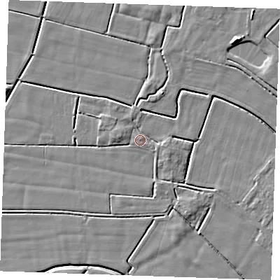 Shaded relief map of the ground around PE251EJ, computed from Environment Agency LiDAR. The ground here sits at about 3 m above sea level and falls 5 m across the surrounding 800 m. Surface water reaching this point runs off ground lying to the west, 2.0 m higher.