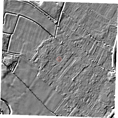 Shaded relief map of the ground around PE251EN, computed from Environment Agency LiDAR. The ground here sits at about 2 m above sea level and falls 5 m across the surrounding 800 m. Surface water reaching this point runs off ground lying to the south-south-east, 1.2 m higher.
