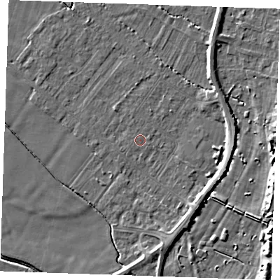 Shaded relief map of the ground around PE251EP, computed from Environment Agency LiDAR. The ground here sits at about 2 m above sea level and falls 8 m across the surrounding 800 m. Surface water reaching this point runs off ground lying to the east, 3.1 m higher.