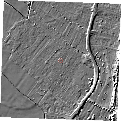 Shaded relief map of the ground around PE251ER, computed from Environment Agency LiDAR. The ground here sits at about 2 m above sea level and falls 8 m across the surrounding 800 m. Surface water reaching this point runs off ground lying to the south-south-east, 0.6 m higher.