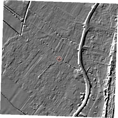 Shaded relief map of the ground around PE251EX, computed from Environment Agency LiDAR. The ground here sits at about 3 m above sea level and falls 8 m across the surrounding 800 m. Surface water reaching this point runs off ground lying to the east, 3.2 m higher.