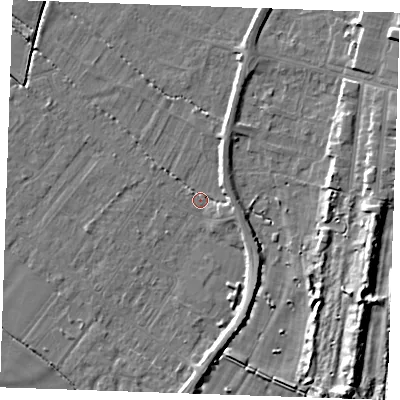Shaded relief map of the ground around PE251EZ, computed from Environment Agency LiDAR. The ground here sits at about 2 m above sea level and falls 13 m across the surrounding 800 m. Surface water reaching this point runs off ground lying to the south-east, 3.4 m higher.