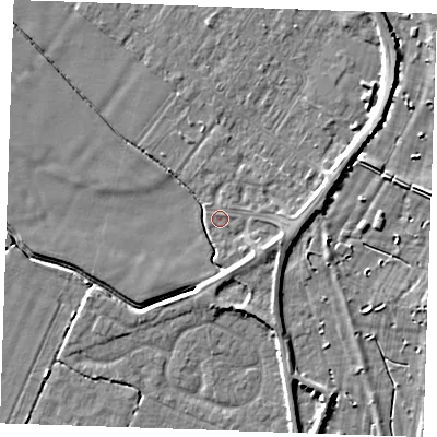 Shaded relief map of the ground around PE251FB, computed from Environment Agency LiDAR. The ground here sits at about 3 m above sea level and falls 5 m across the surrounding 800 m. Surface water reaching this point runs off ground lying to the east-south-east, 2.4 m higher.