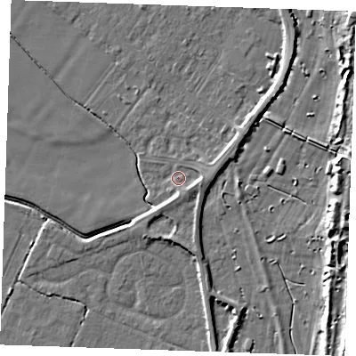 Shaded relief map of the ground around PE251FE, computed from Environment Agency LiDAR. The ground here sits at about 3 m above sea level and falls 10 m across the surrounding 800 m. Surface water reaching this point runs off ground lying to the east, 2.3 m higher.
