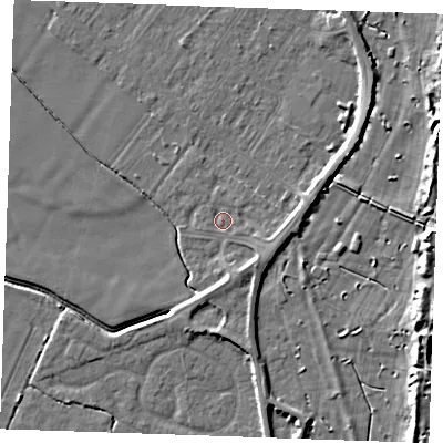 Shaded relief map of the ground around PE251FN, computed from Environment Agency LiDAR. The ground here sits at about 3 m above sea level and falls 8 m across the surrounding 800 m. Surface water reaching this point runs off ground lying to the south-east, 2.5 m higher.