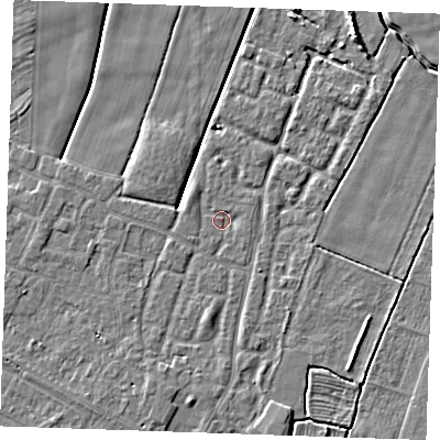 Shaded relief map of the ground around PE251GG, computed from Environment Agency LiDAR. The ground here sits at about 2 m above sea level and falls 5 m across the surrounding 800 m. Surface water reaching this point runs off ground lying to the north-west, 1.3 m higher.