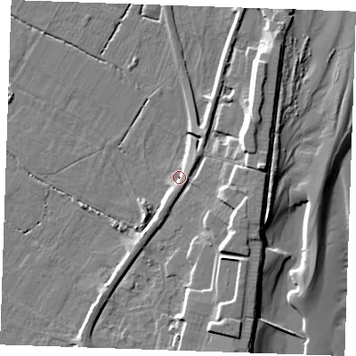 Shaded relief map of the ground around PE251HS, computed from Environment Agency LiDAR. The ground here sits at about 3 m above sea level and falls 10 m across the surrounding 800 m. Surface water reaching this point runs off ground lying to the east, 6.2 m higher.