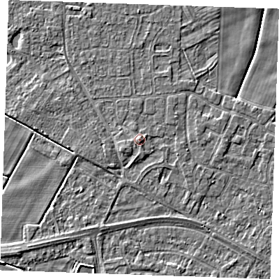 Shaded relief map of the ground around PE251HU, computed from Environment Agency LiDAR. The ground here sits at about 3 m above sea level and falls 3 m across the surrounding 800 m. Surface water reaching this point runs off ground lying to the south-south-east, 0.8 m higher.