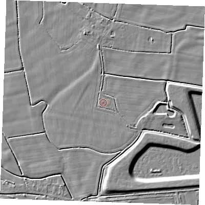 Shaded relief map of the ground around PE251HW, computed from Environment Agency LiDAR. The ground here sits at about 2 m above sea level and falls 4 m across the surrounding 800 m. Surface water reaching this point runs off ground lying to the north-west, 0.8 m higher.