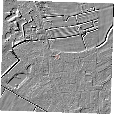 Shaded relief map of the ground around PE251HY, computed from Environment Agency LiDAR. The ground here sits at about 3 m above sea level and falls 6 m across the surrounding 800 m. Surface water reaching this point runs off ground lying to the west-north-west, 0.6 m higher.