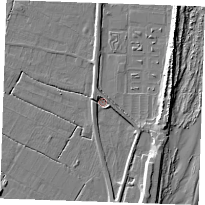 Shaded relief map of the ground around PE251JA, computed from Environment Agency LiDAR. The ground here sits at about 2 m above sea level and falls 11 m across the surrounding 800 m. Surface water reaching this point runs off ground lying to the south-east, 3.8 m higher.