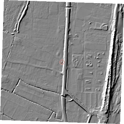 Shaded relief map of the ground around PE251JD, computed from Environment Agency LiDAR. The ground here sits at about 3 m above sea level and falls 11 m across the surrounding 800 m. Surface water reaching this point runs off ground lying to the south-south-east, 2.8 m higher.