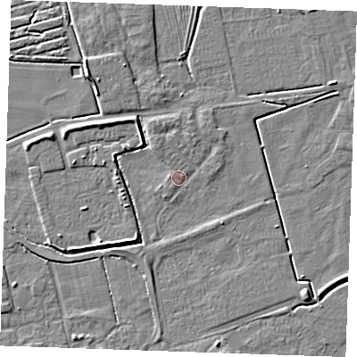 Shaded relief map of the ground around PE251JQ, computed from Environment Agency LiDAR. The ground here sits at about 3 m above sea level and falls 5 m across the surrounding 800 m. Surface water reaching this point runs off ground lying to the north-north-west, 1.5 m higher.