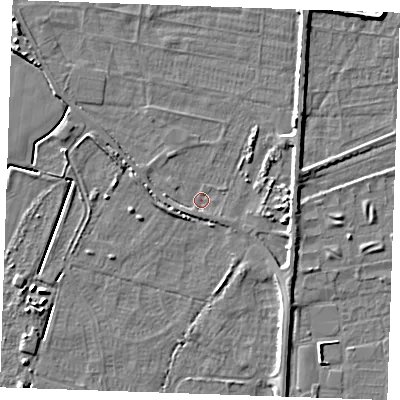 Shaded relief map of the ground around PE251JW, computed from Environment Agency LiDAR. The ground here sits at about 2 m above sea level and falls 5 m across the surrounding 800 m. Surface water reaching this point runs off ground lying to the west-south-west, 1.5 m higher.