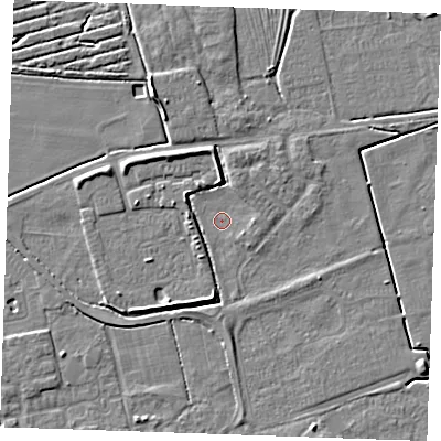 Shaded relief map of the ground around PE251JX, computed from Environment Agency LiDAR. The ground here sits at about 2 m above sea level and falls 5 m across the surrounding 800 m. Surface water reaching this point runs off ground lying to the north, 3.0 m higher.
